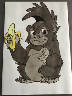 a drawing of a monkey holding a banana