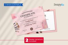 two pink certificates are on display with the same color and size as they appear in this image