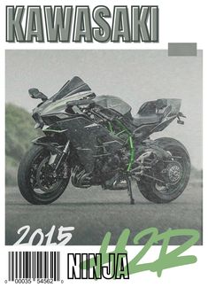 a magazine cover with a motorcycle on the front and green lettering that reads kawasaki 2013