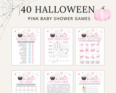 pink baby shower games with pumpkins and cupcakes on them for halloween party