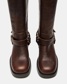 ASTOR Brown Leather Knee High Boot | Women's Boots – Steve Madden Brown Fall Boots, Brown Flat Boots, Brown Leather Knee High Boots, Autumn Boots, Dark Brown Boots, Next Shoes, Brown Knee High Boots, Tall Brown Boots, Engineer Boots