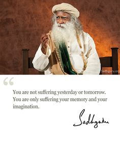 You are not suffering yesterday or tomorrow. You are only suffering your memory and your imagination. @SadhguruJV Yogi Quotes, Zen Life, Flying Bird, Paradigm Shift