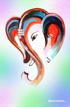 an elephant painting with colorful colors on it's face and trunk, in the shape of a heart