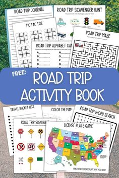 Road Trip Printable Games Free Packet Car Trip Printables Free, Road Trip For Kids Activities, Kindergarten Road Trip Activities, Road Trip Map For Kids, Screen Free Road Trip, Free Printable Travel Games, Preschool Road Trip Activities, Road Trip Binder For Kids, Kid Travel Activities