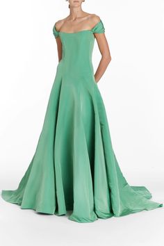 Vittoria Leaf Green Drop Waist Gown | Over The Moon Leaf Green Dress, Drop Waist Gown, Dress Maker, Model Clothes, Holy Matrimony, Pavilion Architecture, Elegant Gowns, Elegant Outfit Classy, Designer Evening Gowns