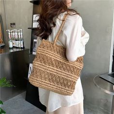 Bohemian Lightweight Beach Bag For Vacation, Casual Beige Crochet Bag For Summer, Bohemian Large Capacity Bag For Spring, Bohemian Large Capacity Shoulder Bag For Spring, Casual Straw Shoulder Bag For Vacation, Bohemian Lightweight Shoulder Bag For Beach, Beige Casual Crochet Bag For Vacation, Casual Beige Crochet Bag For Vacation, Brown Summer Crochet Bag