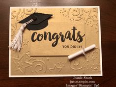 congratulations card with graduation cap and tasseled diploma on the front, featuring congrats you did it