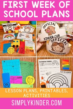 the first week of school plans with pictures and text that reads, lesson plans printables