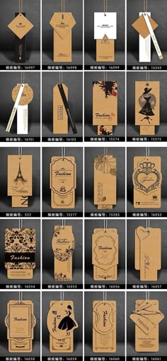 an assortment of different types of cardboard tags