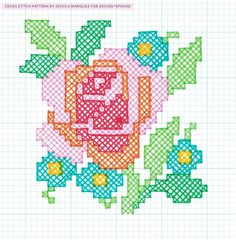 a cross stitch pattern with the letter e in it's center, surrounded by flowers