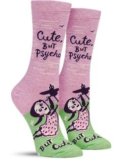 You’re cute… but psycho. But cute. Overall, we consider that a p Fall Socks, Silly Socks, Fishnet Socks, Green Socks, Blue Q, Fun Socks, Socks For Women, Over 50 Womens Fashion