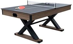 a ping pong table with two paddles on it