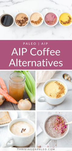 the cover of palen coffee alternatives with different types of food in bowls and spoons