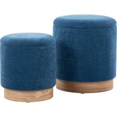 two blue stools sitting next to each other