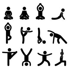 black and white silhouettes of people doing yoga