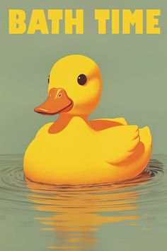 retro-style bathroom poster featuring a playful yellow rubber duck. Bath time Fun Bathroom Quotes, Ducky Bathroom, Pride Posters, Yellow Posters, Rubber Duck Bathroom, Duck Poster, Duck Bathroom