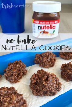 no bake nutella cookies in a blue container