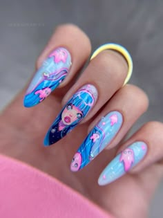 3d Mermaid Nails, Mermaid Nail Art Tutorial, Jellyfish Acrylic Nails, 3d Koi Fish Nails, Aquriam Nails, Cartoon Nail Designs, Fantastic Nails, Graffiti Nails, Magic Nails