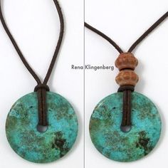 two necklaces that have been made to look like turquoise and brown beads on them