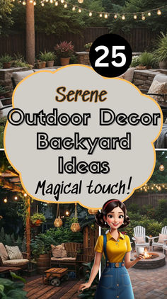 the back yard with text overlay that reads 25 scene outdoor decor backyard ideas magical touch