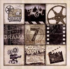 a collage of old movie posters with the number seven on them in black and white