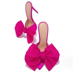 Elevate your style with these Fuchsia Bow Stiletto Shoes. Featuring an elegant pointed-toe design and chic bow detail, these mule heels are perfect for adding a touch of sophistication. Color: Fuchsia Heel Type: Stiletto heel Heel height: 4" / 100 mm approx Product measurements were taken using size 8. Please note that measurements may vary by size. Toe: Pointed toe Bow embellishment Handcrafted US sizing. Fits true to size. Valentines Heels, Office Heels, Fuchsia Heels, Causal Chic, Hot Pink Heels, Pink Stilettos, Cowboy Shoes, High Heel Mules, Suede Boots Knee High