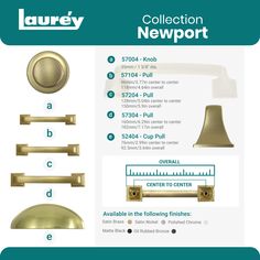 the product page for lauren's collection newport, featuring brass hardware and knobs