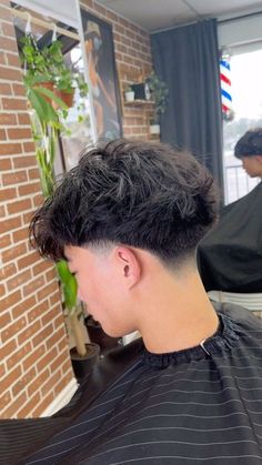 Mid Fringe Men, Hair Cuts For Guy, Low Tapered Fade With Textured Fringe, Taper Fringe Hairstyles, Blowout Taper Men Middle Part, Perm Mens Hair Asian, Blowout With Mid Taper, Mid Taper Fade Fringe, Blowout Fringe With Mid Taper Men