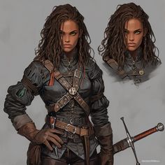 Survivalist Character Art, Female Rogue, Female Witcher, Black Ranger Dnd, Dnd Human Woman, Female Bounty Hunter Concept Art, Azarketi Pathfinder, Female Wastelander Concept Art, Goliath Barbarian Female Dnd