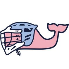 a pink and blue whale with a hockey helmet on it's back