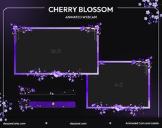 an animated webpage with purple flowers on the screen and text that reads cherry blossom