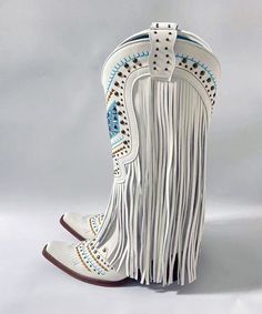 Stylish White Splicing Chunky Boots Tassel EmbroideryMade of:-Faux Leather Upper.-Rubber sole- cushioned insole.3.14"/8cm Chunky Heel Tassel Embroidery, Autumn Outwear, Tunic Pattern, Linen Maxi Dress, Black Faux Fur, Chunky Boots, Linen Dresses, Nike Outfits, Chunky Heel