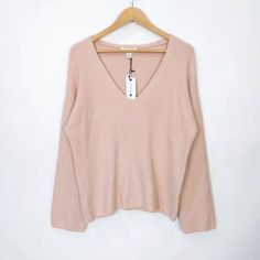 Please Check The Measurements Below To Make Sure It's A Perfect Fit For You Treasure & Bond V-Neck Sweater Creamy Pink - New With Tags - Size M - Color: Creamy Pink - 55% Cotton, 26% Polyester, 11% Nylon, 5% Wool, 3% Spandex - V-Neck - Long Sleeves - Ribbed Knit - Slouchy Dropped Shoulders - Pit To Pit 22" - Shoulder To Hem 26" Trendy Pink V-neck Sweater, Pink Stretch V-neck Sweater, Feminine Pink V-neck Sweater, Bond Woman, Coral Sweater, Black Pullover Sweater, Cashmere Blend Sweater, Small Sweater, Grey Pullover