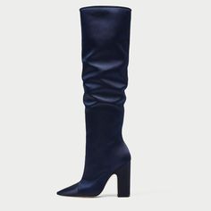 Handcrafted US sizing. Fits true to size. Heel Height: 4.72" / 120 mm approx Product measurements were taken using size 8. Please note that measurements may vary by size. Blue Knee High Boots, Clear Heel Boots, Black Chunky Heels Boots, Navy Boots, Chunky Heel Boots, Party Night Club, Metallic Boots, Black Chunky Heels, Work Formal