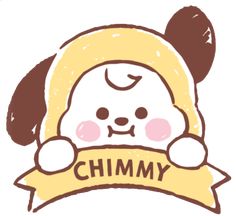 a cartoon dog with a yellow ribbon around its neck and the word chimmy on it