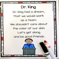 Fun Martin Luther King Activities for kids in prek, kindergarten, first grade, and homeschool. Pocket chart poems, crafts, and more. Poem For Kids, Poetry Activities, Kindergarten Themes, Making Words, Mlk Jr