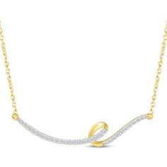 Brighten your style and day with this trendy swirl smile necklace. Crafted in 10K yellow gold, this look features a looping ribbon of round-cut diamonds for a total diamond weight of 1/5 carat. The necklace suspends centered along an adjustable 16 - 18-inch cable chain that secures with a spring ring clasp. Smile Necklace, Diamond Pendants Designs, Diamond Pendants, Necklace Clasps, Kay Jewelers, Accessories Jewelry Necklace, Pendant Design, Chain Ring, Diamond Stone