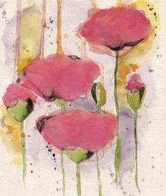 watercolor painting of pink flowers on white paper