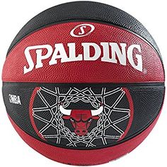 a red and black basketball with the word spalding on it