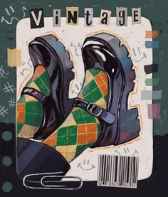 a pair of black shoes sitting on top of a magazine cover