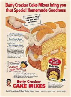 an advertisement for betty crocker cake mixes