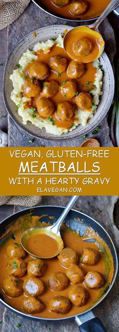 vegan gluten free meatballs with a hearty gravy