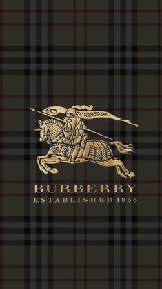 the burberry logo on a black and brown plaid background