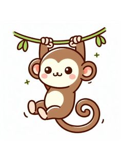 a cartoon monkey hanging from a tree branch