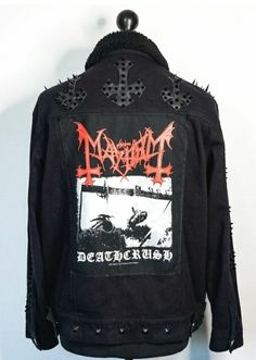 Denim Battle Jacket, Black Metal Fashion, Heavy Metal Clothing, Mayhem Band, Vintage Leather Motorcycle Jacket, Denim Jacket Black, Studded Denim Jacket