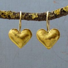 Handmade and crafted with care , 22k solid gold "puffy" hearts earrings  The back of the earrings is made of 9k yellow gold. Handmade 14k yellow gold locking French wires. Earrings Width - 0.53''( 13.5 mm). Length without the ear wire - 0.47" (12 mm). Length from top of the ear wire to bottom of the earring - 0.88" (22.5 mm). The earrings will be packed in a gift box ready to give as a gift. The earrings will be shipped with DHL that usually takes 2-6 days to arrive. Please contact me with any questions or requests. Classic Gold Earrings For Valentine's Day, Valentine's Day Yellow Gold-plated Earrings, 14k Gold Heart Earrings, Gold Earrings For Anniversary On Valentine's Day, Double Heart Yellow Gold Earrings, Yellow Gold Double Heart Pierced Earrings, Gold Sterling Silver Earrings With Heart Charm, Gold Sterling Silver Heart Earrings For Anniversary, Yellow Gold-plated Heart Pendant Earrings