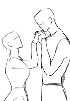 a drawing of two people standing next to each other, one holding the other's tie