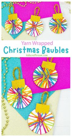 How to make Yarn Bauble Craft For Kids. Christmas Crafts With Yarn For Kids, Christmas Art Ornaments, Ks1 Christmas Crafts, Christmas Crafts Children, Yarn Christmas Ornaments Diy Crafts, Diy Christmas Decor For Kids, Wrapped Yarn Ornaments, Diy Christmas Tree Ornaments For Kids, Ribbon Christmas Ornaments Kids