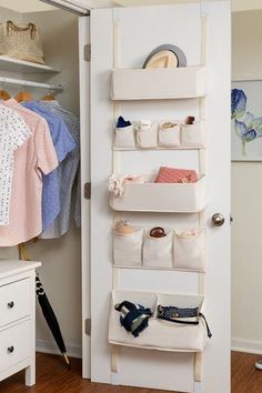 a white closet filled with lots of items