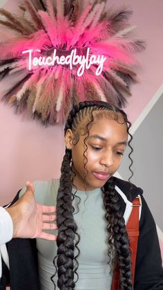 Cleveland, OH 📍 | 2 Boho Braids With Dramatic Edges 😍😍😍😍😍😍😇 April Books Opened!!! #clevelandbraider #houstonbraider #atlantabraider #stitchbraids... | Instagram Hair Styles Braided Black, 2 Braids And Curls, 2 Braids With Boho Curls, Black Braided Hairstyles Natural Hair, 2-4 Feed In Braids, Stitch French Braids, Boho Dutch Braids, Easy Black Braided Hairstyles, 2 Cornrow Braids With Curls